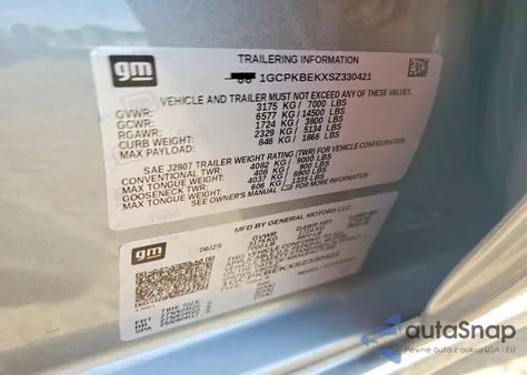 2025 Chevrolet Silverado K1500 Custom z USA, uszkodzony, nr VIN 1GCPKBEKXSZ330421